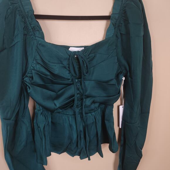 Six Fifty The Ruby Satin Blouse in Emerald Green Size S - Picture 4 of 12